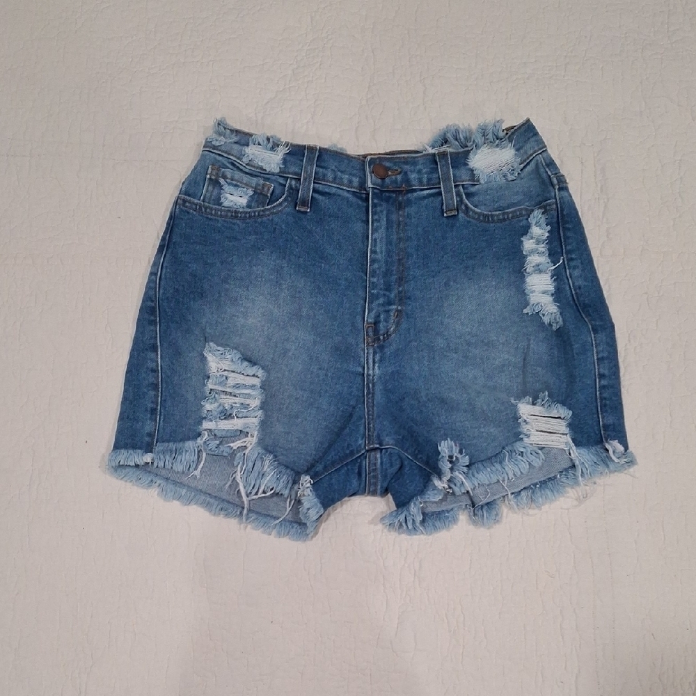 Vibrant Women's Blue Distressed Jean Shorts